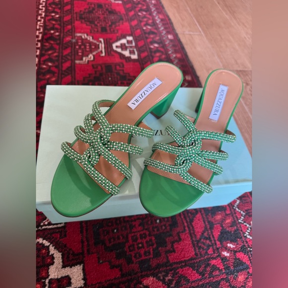 NEW NIB Aquazzura Moondust Crystal Embellished Leather Flat Sandals - Picture 3 of 7